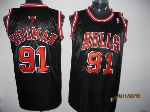 NBA Chicago Bulls 91 Dennis Rodman Authentic Black Jersey